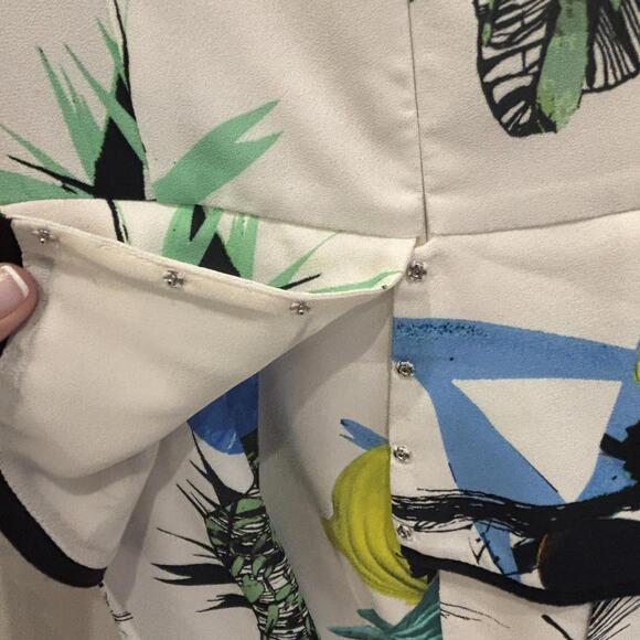 Proenza Schouler Ivory Multicolor Ikebana Print Sleeveless Peplum Dress Size 0 - Picture 8 of 9